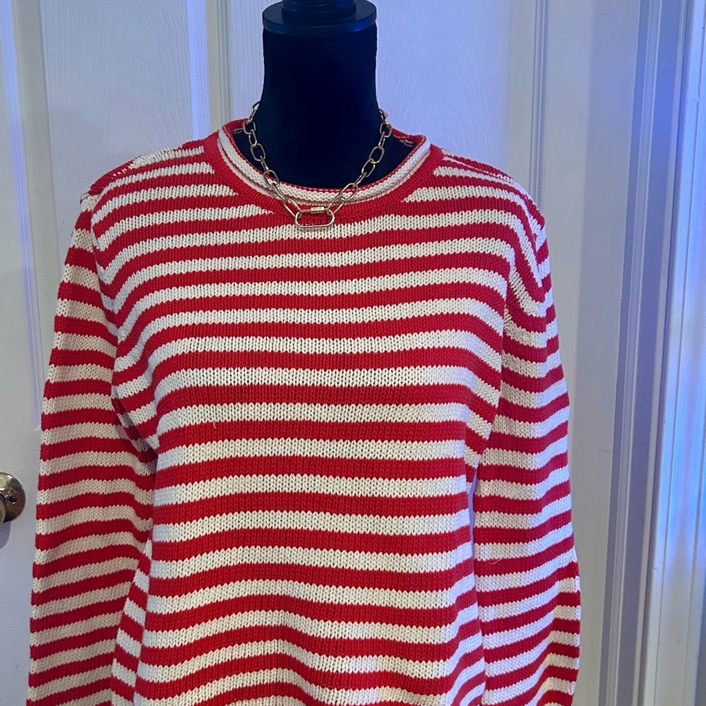 a new day Red and White Knit 100% Cotton Roll-Neck Sweater